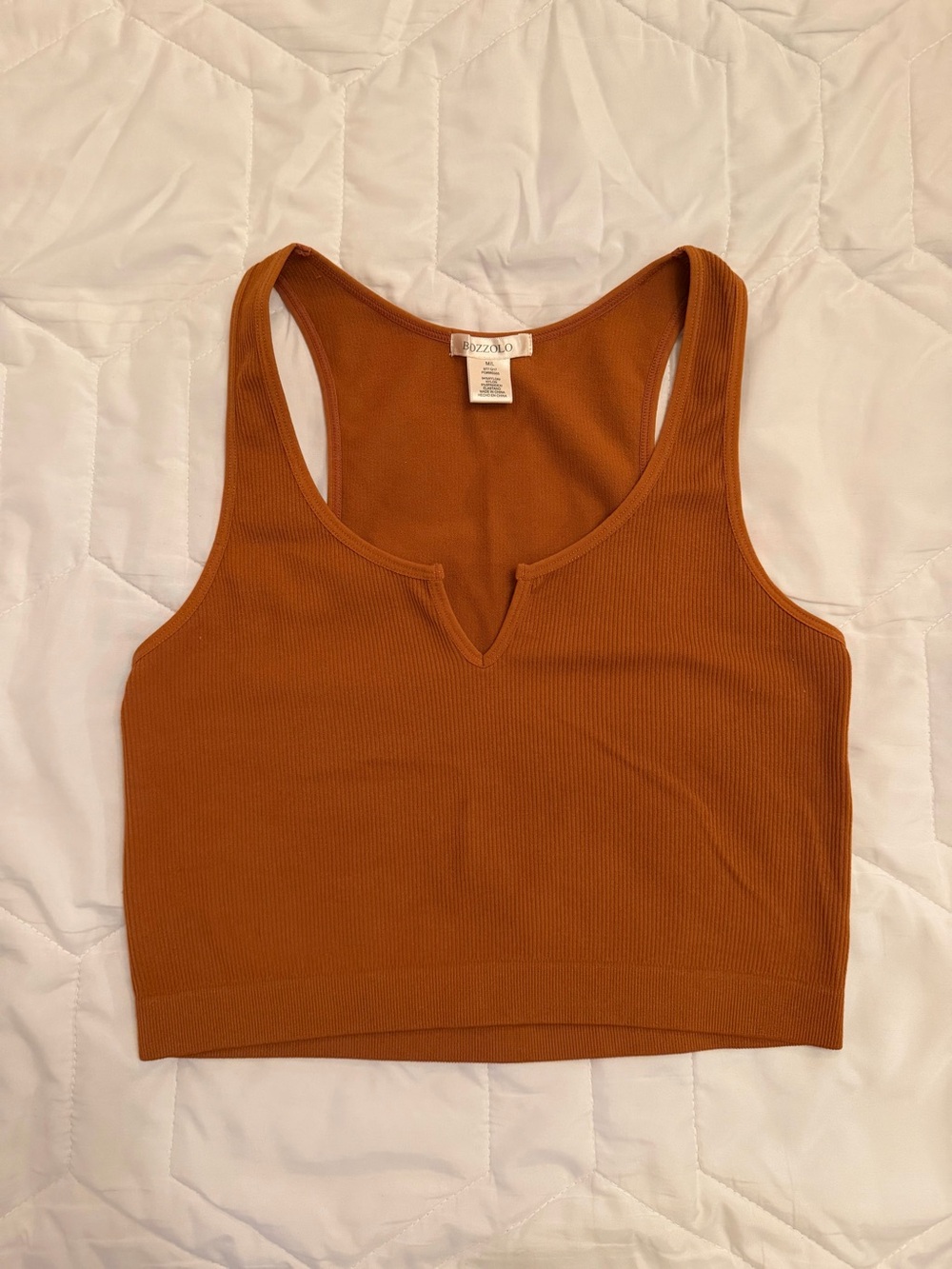 Bozzolo Rust Burnt Orange Ribbed Notch-Neck Cropped Tank Size M/L